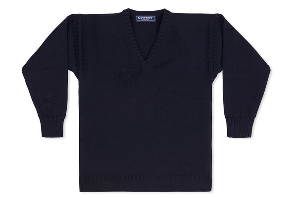 Vee Neck Guernsey Woollen In Navy - Guernsey Woollens Ltd